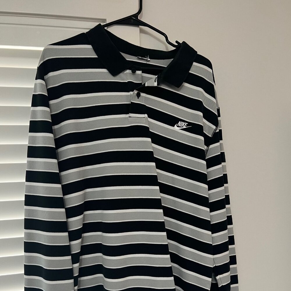 Nike Men's Long Sleeve Striped Polo Shirt / XXL / Black & Gray